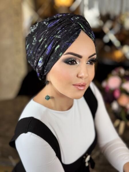 SİYAH TÜL FİGÜRLÜ DÜĞÜM BONE