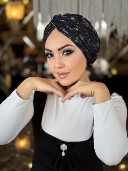 SİYAH TÜL FİGÜRLÜ DÜĞÜM BONE