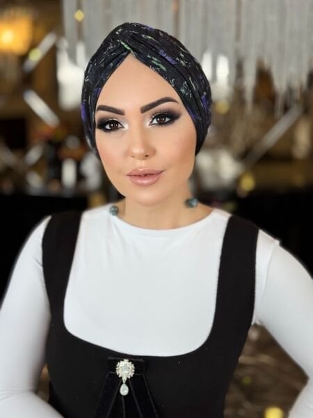 SİYAH TÜL FİGÜRLÜ DÜĞÜM BONE