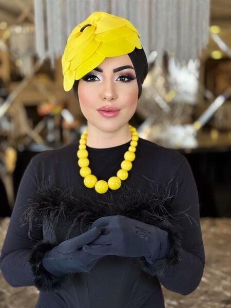 SİYAH-SARI TASARIM GÜL BONE