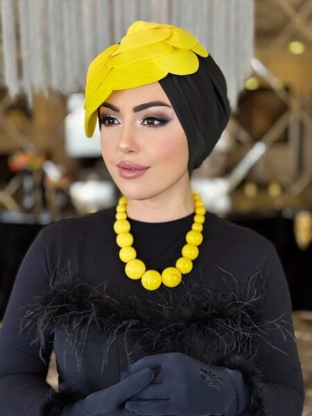 SİYAH-SARI TASARIM GÜL BONE