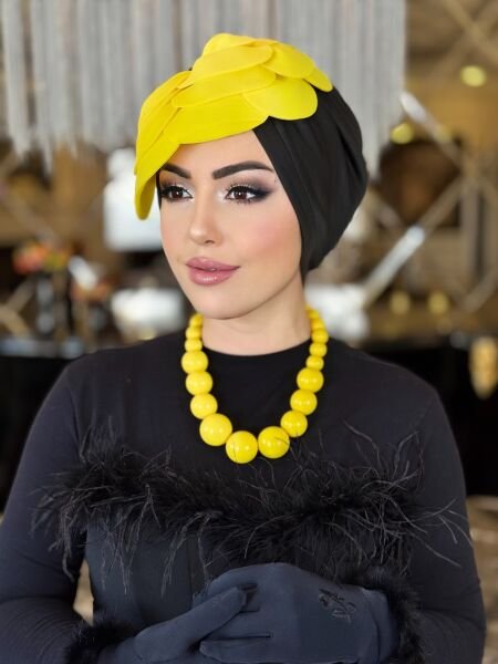 SİYAH-SARI TASARIM GÜL BONE