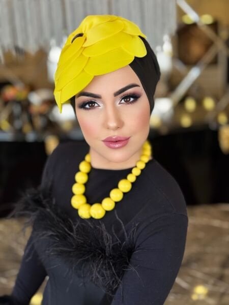 SİYAH-SARI TASARIM GÜL BONE