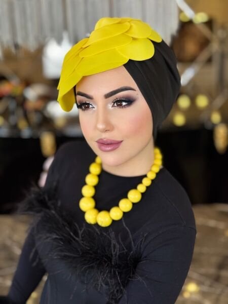 SİYAH-SARI TASARIM GÜL BONE