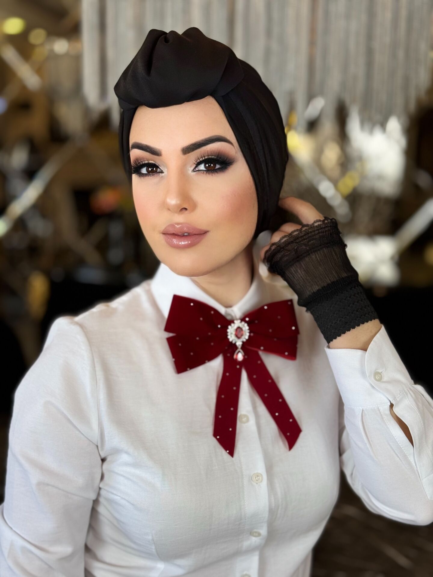 SİYAH TÜL ÇİFT KOLLUK ELDİVEN