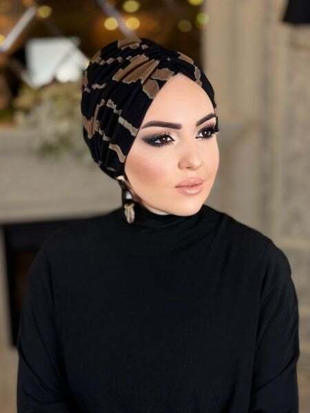 SİYAH-TABA DESENLİ MERSERİZE DÖKÜMLÜ BONE