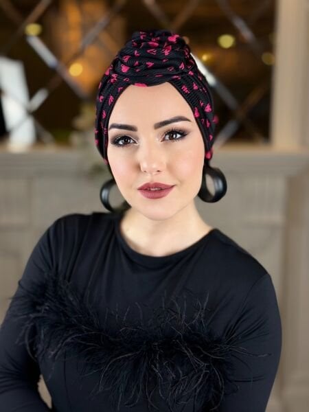 Siyah Fuşya Desenli Burgu Bone