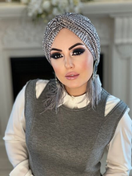 Gümüş Payetli Düğüm Bone