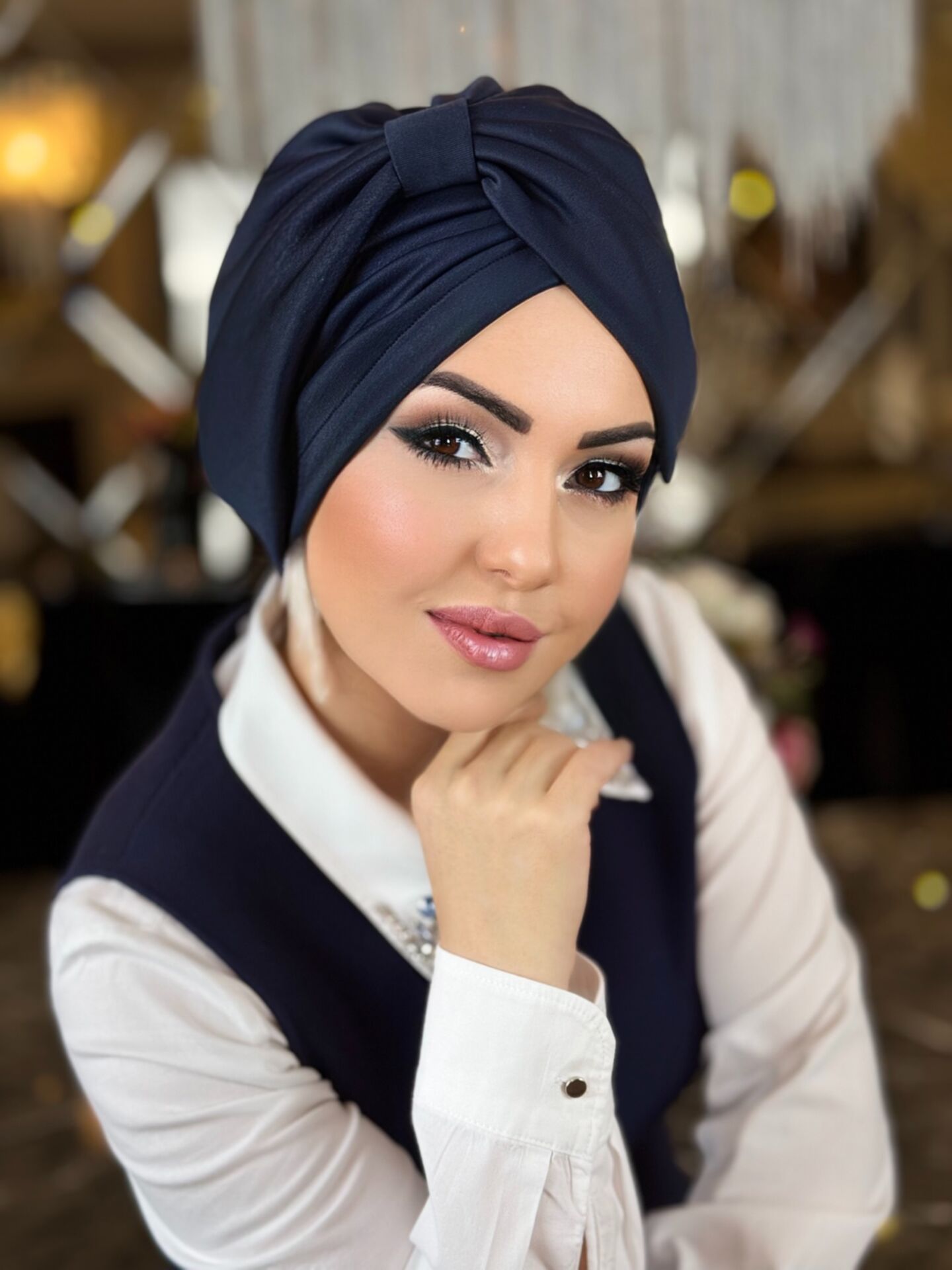 NAVY BLUE RIBBON BONNET