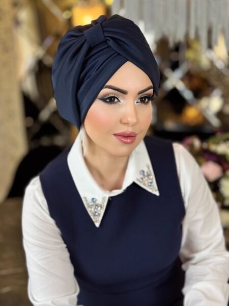 NAVY BLUE RIBBON BONNET