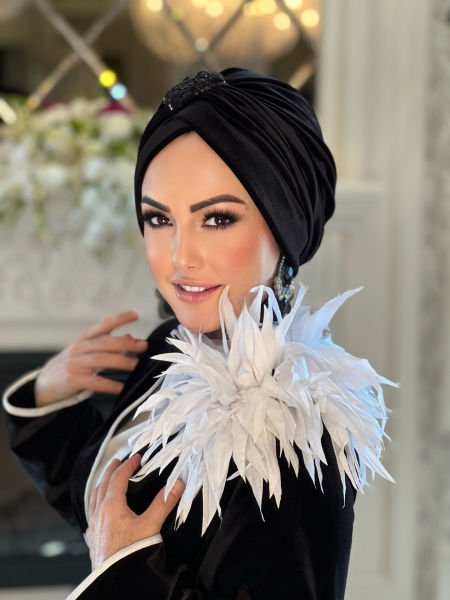 İTHAL KADİFE SİYAH ÇAPRAZ BONE