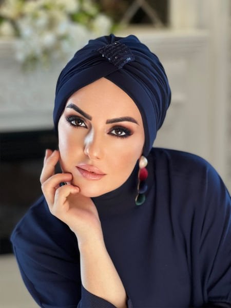 NAVY BLUE SEQUINED CROSS BONNET