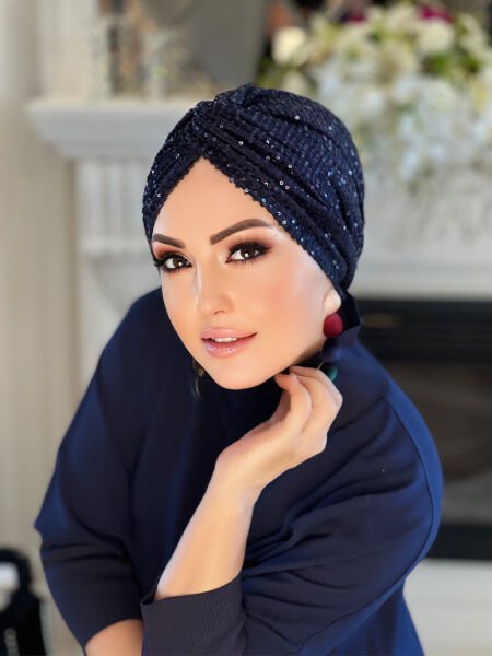 LACİVERT PAYETLİ DÜĞÜM BONE