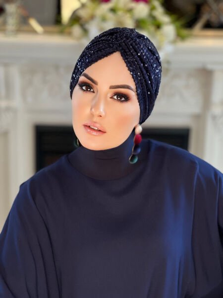 LACİVERT PAYETLİ DÜĞÜM BONE