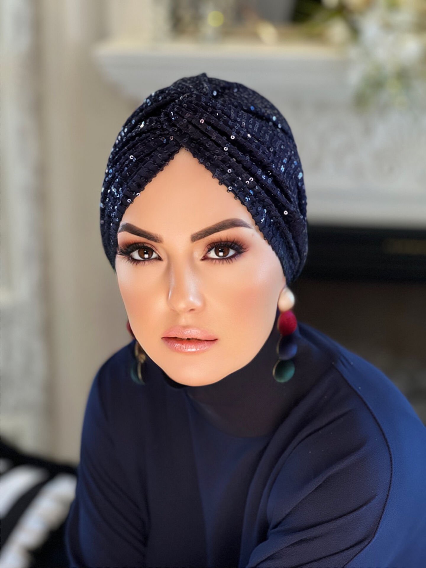 LACİVERT PAYETLİ DÜĞÜM BONE