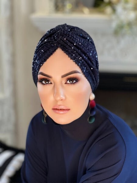 NAVY BLUE SEQUINED KNOT BONNET