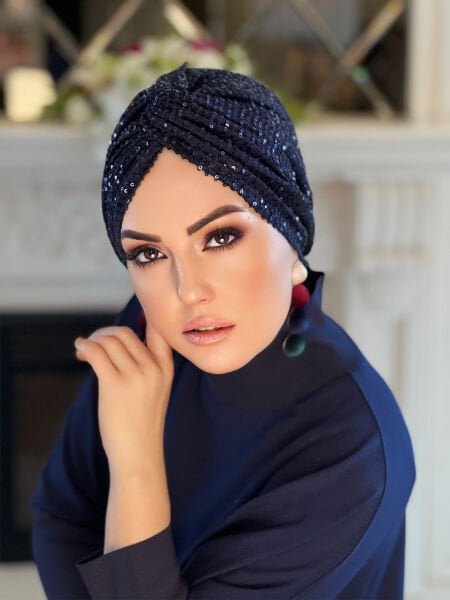 LACİVERT PAYETLİ DÜĞÜM BONE