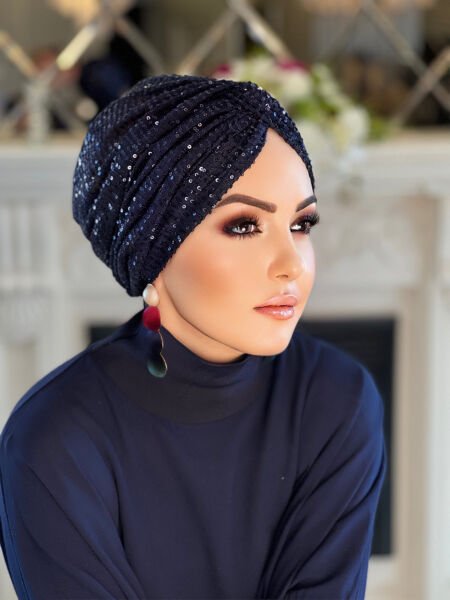 LACİVERT PAYETLİ DÜĞÜM BONE