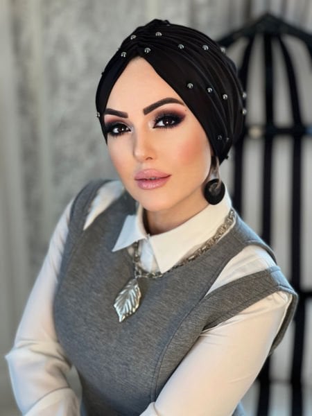 BLACK ANTHRACITE PEARL FLOWER BONNET