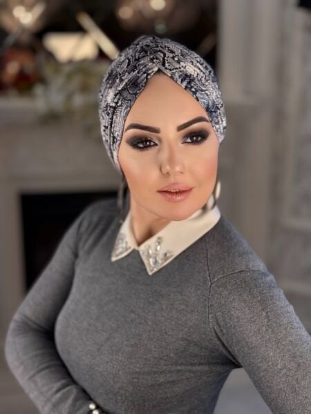 SİYAH BEYAZ YILAN DESENLİ DÜĞÜM BONE