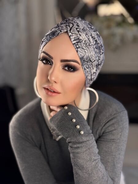 SİYAH BEYAZ YILAN DESENLİ DÜĞÜM BONE