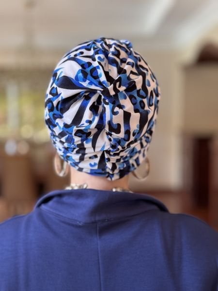NAVY BLUE WHITE PATTERNED KNOT BONNET