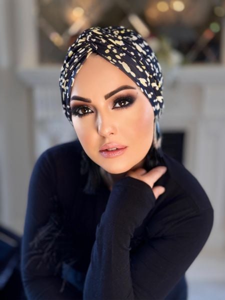BLACK WHITE-NEON POLKA DOT KNOT BONNET