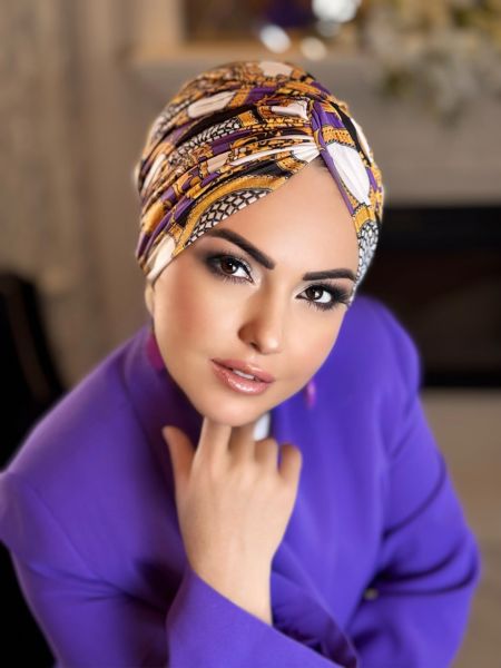 PURPLE YELLOW PATTERNED KNOT BONNET