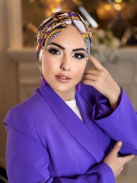 PURPLE YELLOW PATTERNED KNOT BONNET