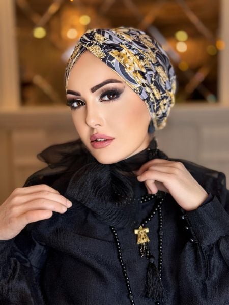 GRAY YELLOW PATTERNED KNOT BONNET