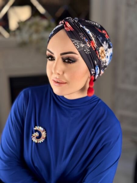 SİYAH MAVİ DESENLİ DÜĞÜM BONE