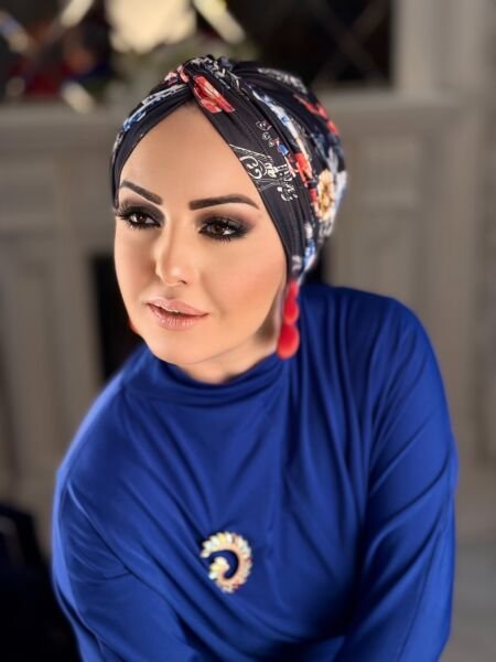 SİYAH MAVİ DESENLİ DÜĞÜM BONE