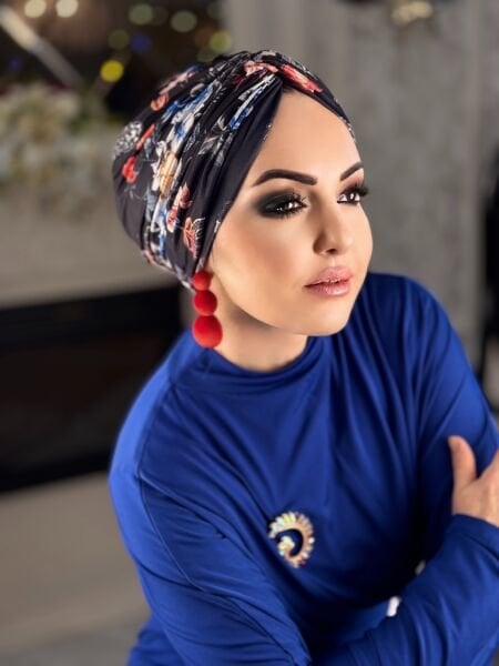 SİYAH MAVİ DESENLİ DÜĞÜM BONE