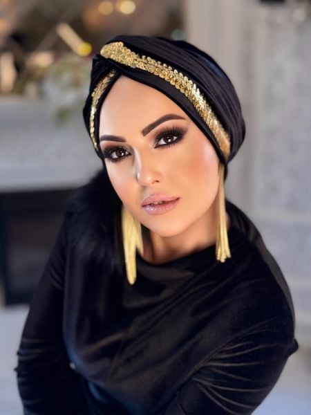 SİYAH KADİFE GOLD PAYET ŞERİTLİ DÜĞÜM BONE