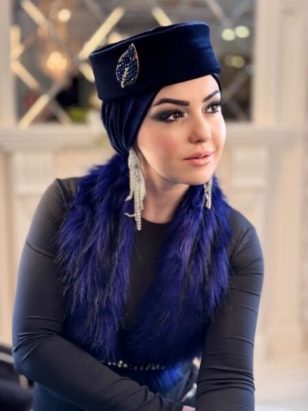 LACİVERT KADİFE MADAM BONE