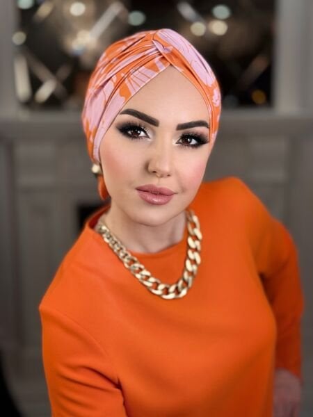 TURUNCU PEMBE DESENLİ DÜĞÜM BONE
