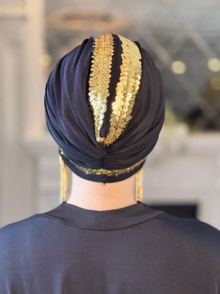 SİYAH GOLD PAYET ŞERİTLİ DÜĞÜM BONE
