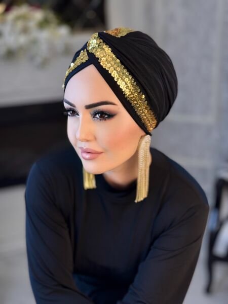 SİYAH GOLD PAYET ŞERİTLİ DÜĞÜM BONE