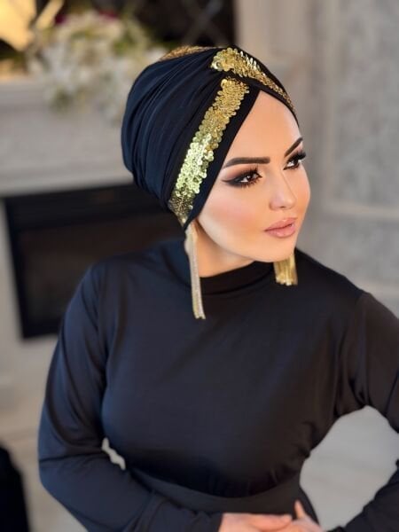 SİYAH GOLD PAYET ŞERİTLİ DÜĞÜM BONE