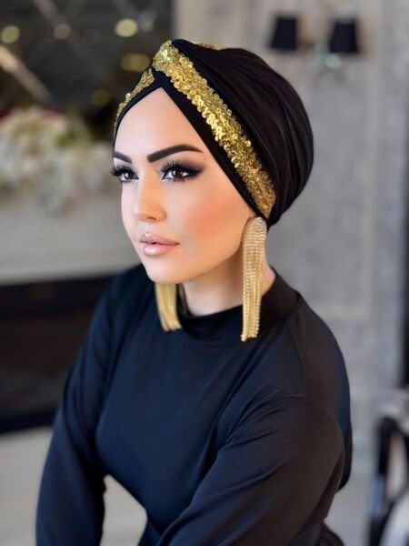 SİYAH GOLD PAYET ŞERİTLİ DÜĞÜM BONE