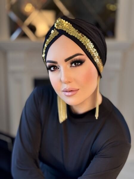 SİYAH GOLD PAYET ŞERİTLİ DÜĞÜM BONE