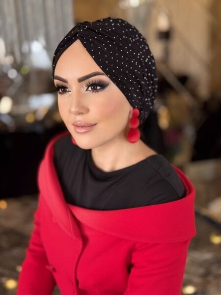 SİYAH KÜÇÜK BEYAZ PUANTİYELİ DÖKÜMLÜ BONE